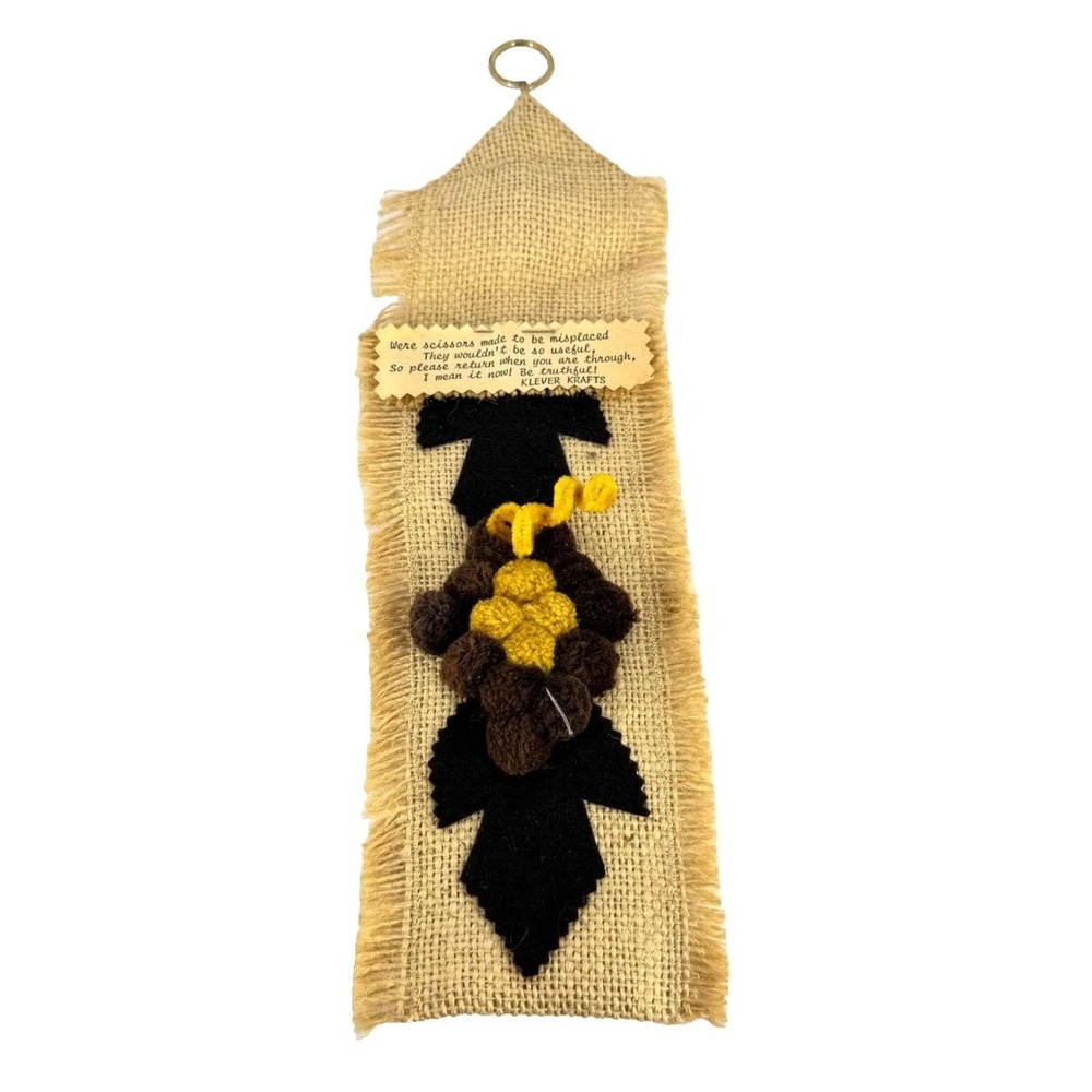 Vintage 1970s Burlap Wall Hanging MCM Yarn Boho Farmhouse Cottage Retro